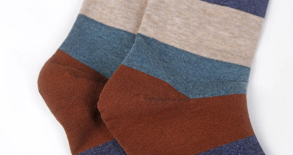 Men's Fashion trendy business or fun colorful large stripe Cotton Socks, 5 Pairs/Lot, Sizes 39-44