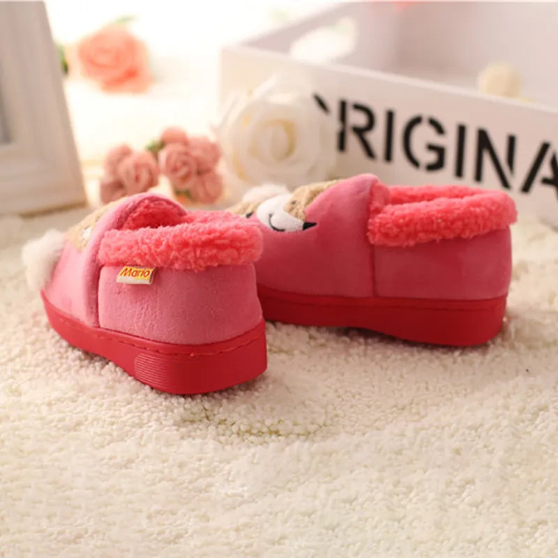 Whimsical warmth with cartoon fox slippers for kids' indoor elegance cozy fuzzy