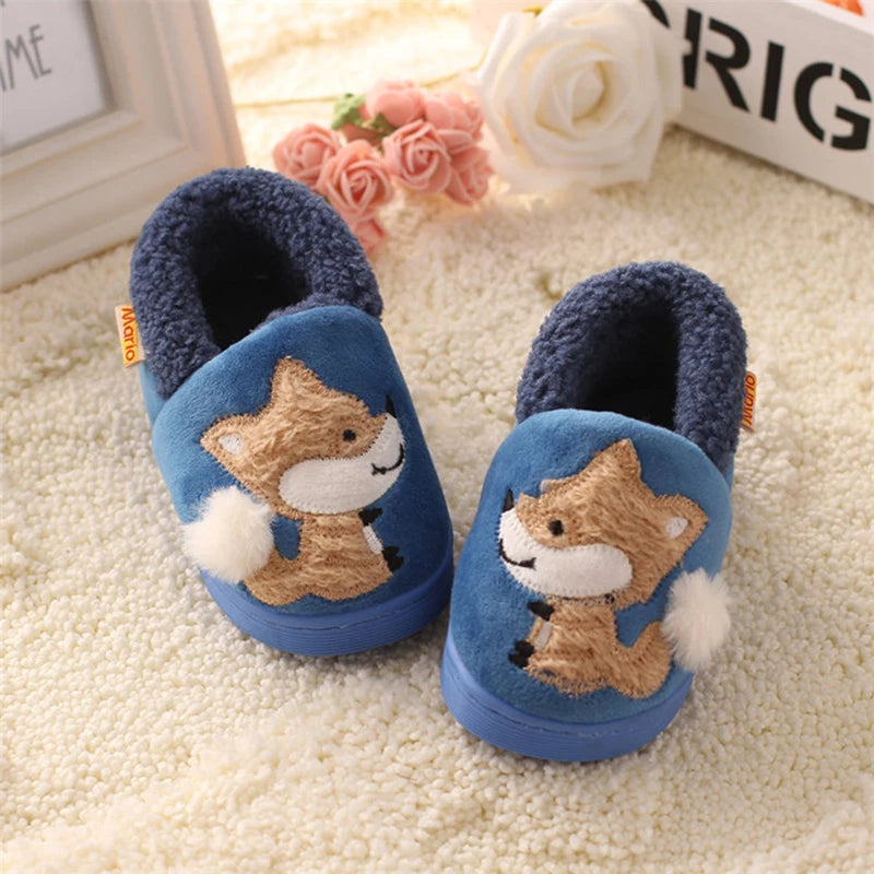 Whimsical warmth with cartoon fox slippers for kids' indoor elegance cozy fuzzy