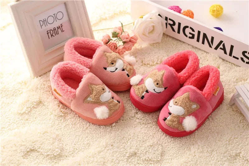 Whimsical warmth with cartoon fox slippers for kids' indoor elegance cozy fuzzy
