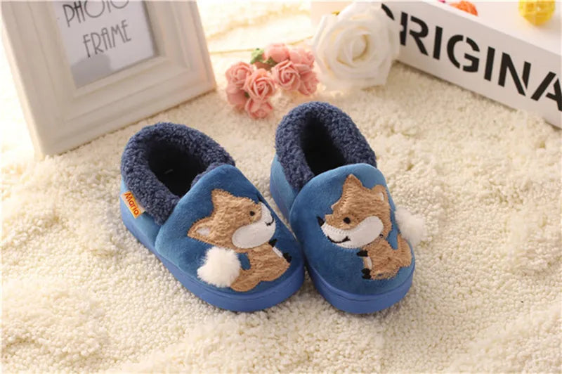 Whimsical warmth with cartoon fox slippers for kids' indoor elegance cozy fuzzy