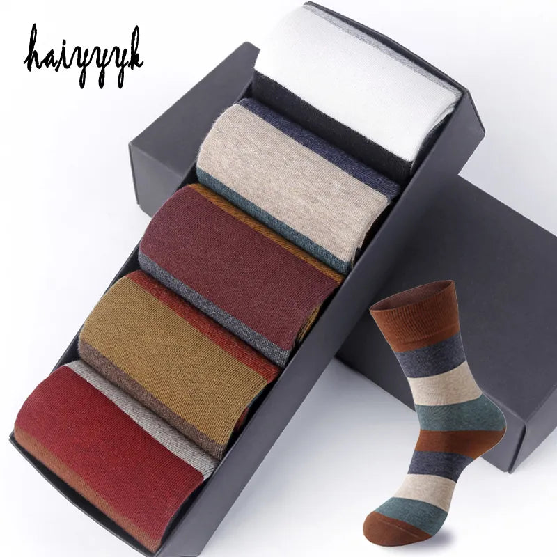 Men's Fashion trendy business or fun colorful large stripe Cotton Socks, 5 Pairs/Lot, Sizes 39-44
