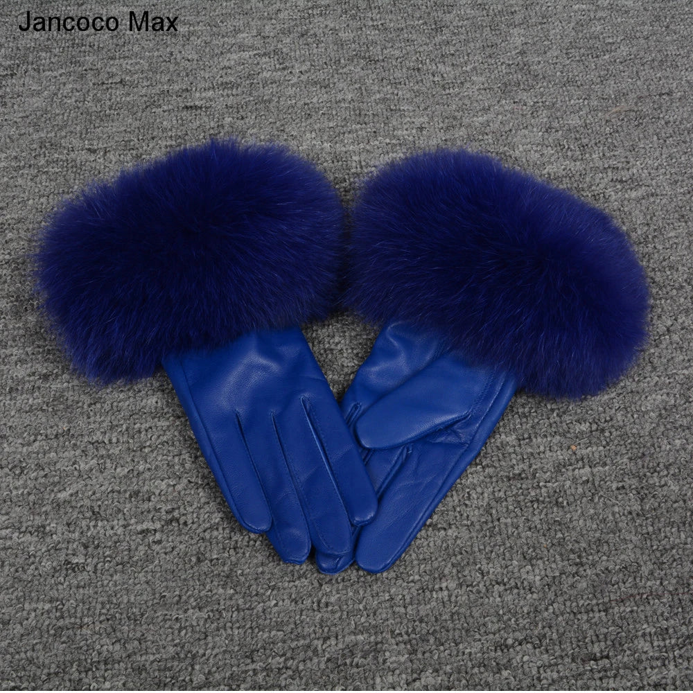 Fashionable Genuine Leather Gloves Real Sheepskin with Eco-Friendly Faux Fur for Women