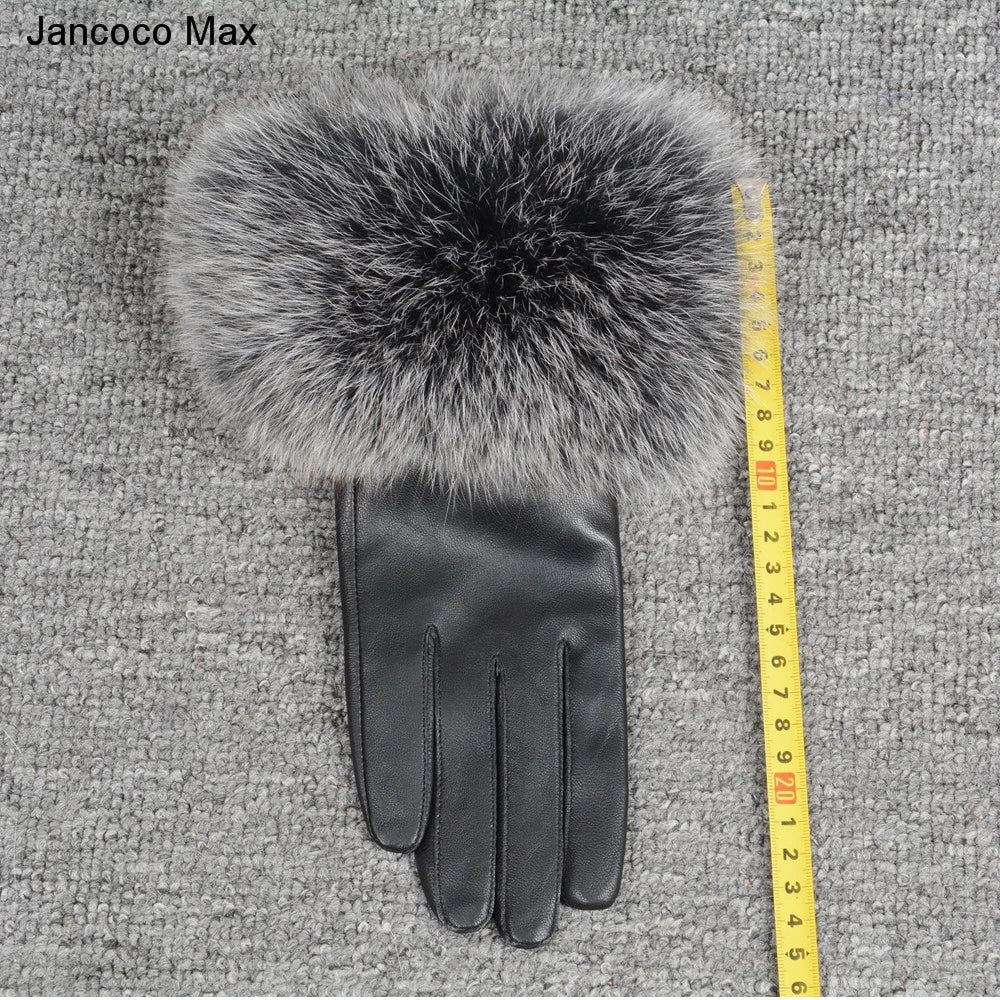 Fashionable Genuine Leather Gloves Real Sheepskin with Eco-Friendly Faux Fur for Women