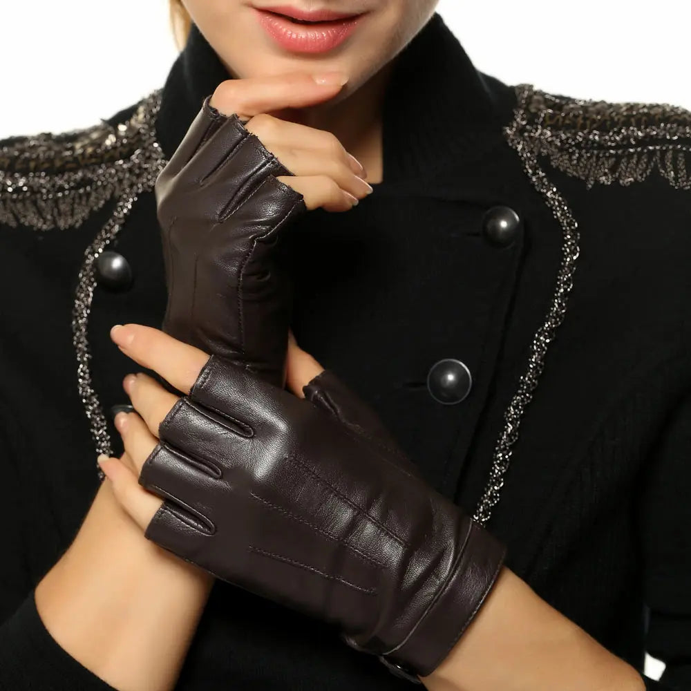 chic street dance elegance: high-grade sheepskin leather fingerless gloves - simple fashion and locomotive style