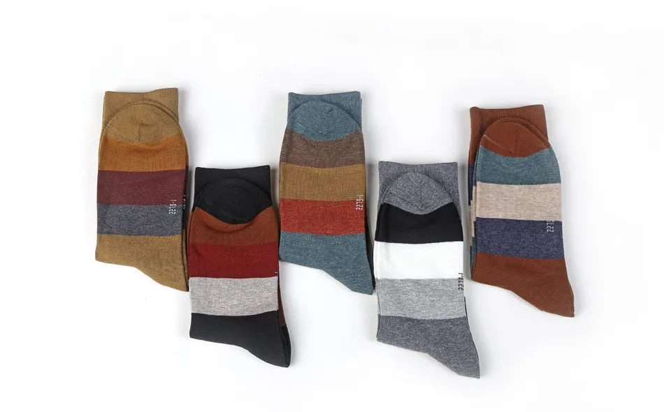 Men's Fashion trendy business or fun colorful large stripe Cotton Socks, 5 Pairs/Lot, Sizes 39-44