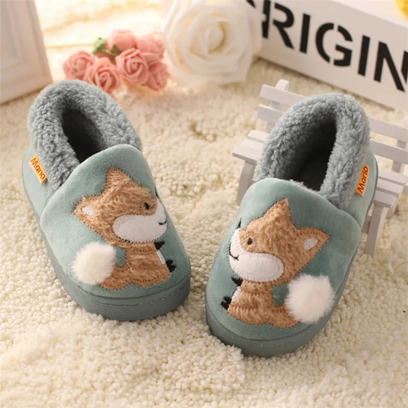Whimsical warmth with cartoon fox slippers for kids' indoor elegance cozy fuzzy