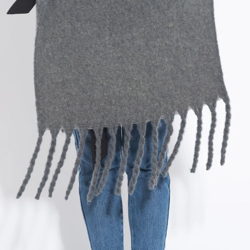 Écharpe pashmina longue à pampilles de couleur unie, châle épais et chaud pour femmes