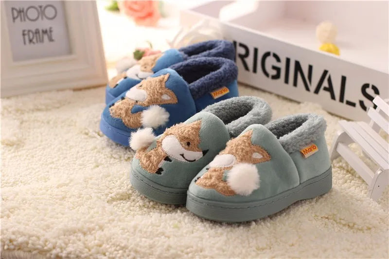 Whimsical warmth with cartoon fox slippers for kids' indoor elegance cozy fuzzy