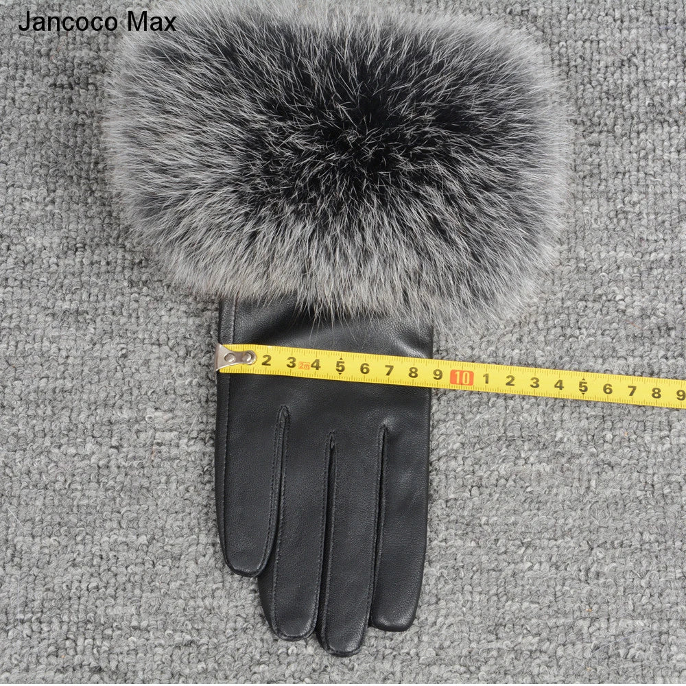 Fashionable Genuine Leather Gloves Real Sheepskin with Eco-Friendly Faux Fur for Women