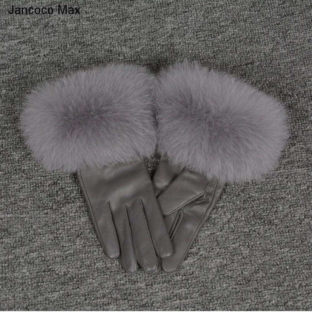 Fashionable Genuine Leather Gloves Real Sheepskin with Eco-Friendly Faux Fur for Women