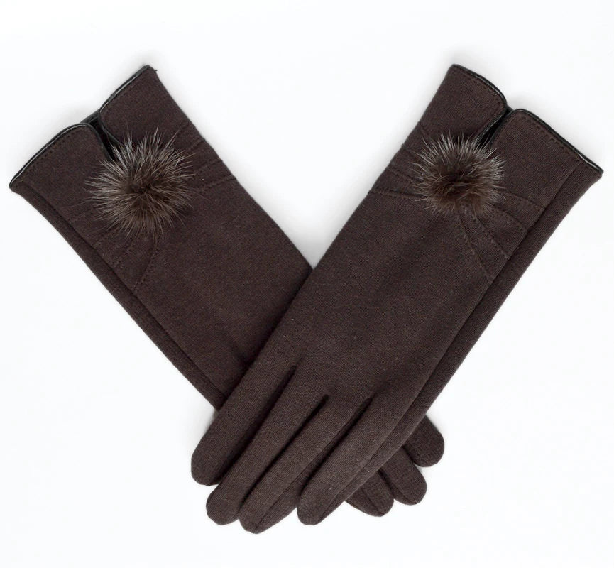 Elegant winter wool gloves with mink ball accents for women