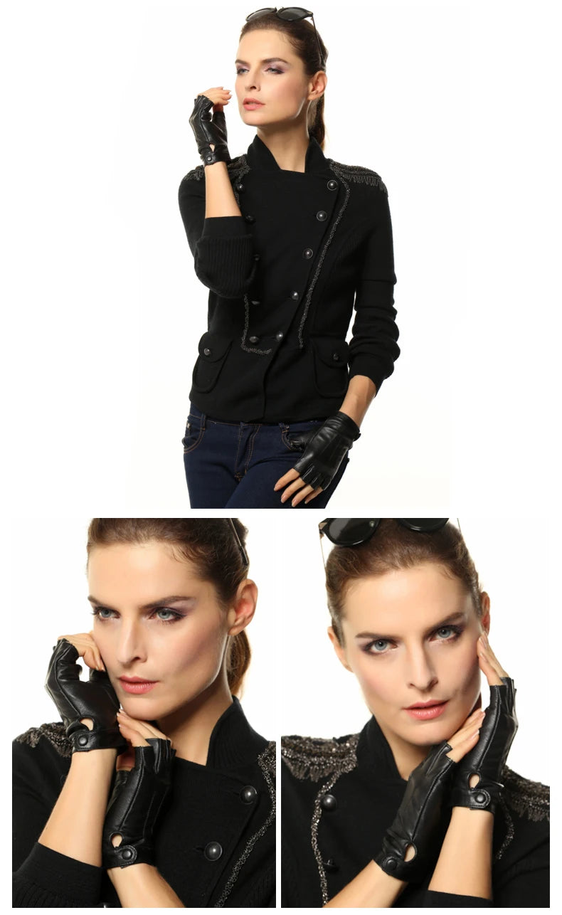 chic street dance elegance: high-grade sheepskin leather fingerless gloves - simple fashion and locomotive style
