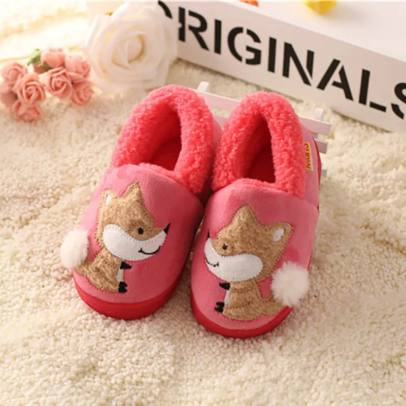 Whimsical warmth with cartoon fox slippers for kids' indoor elegance cozy fuzzy