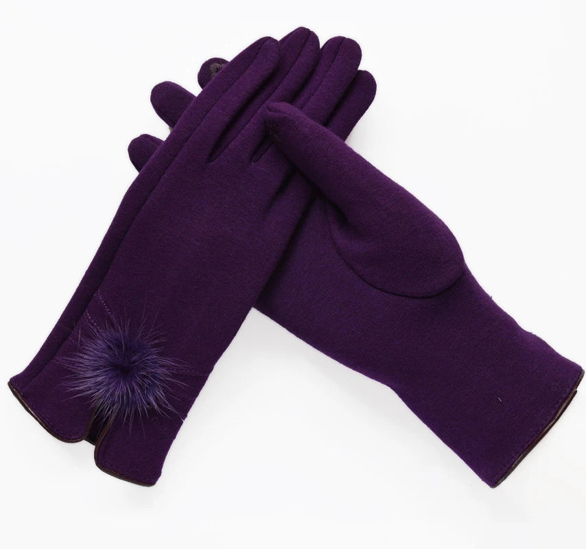 Elegant winter wool gloves with mink ball accents for women