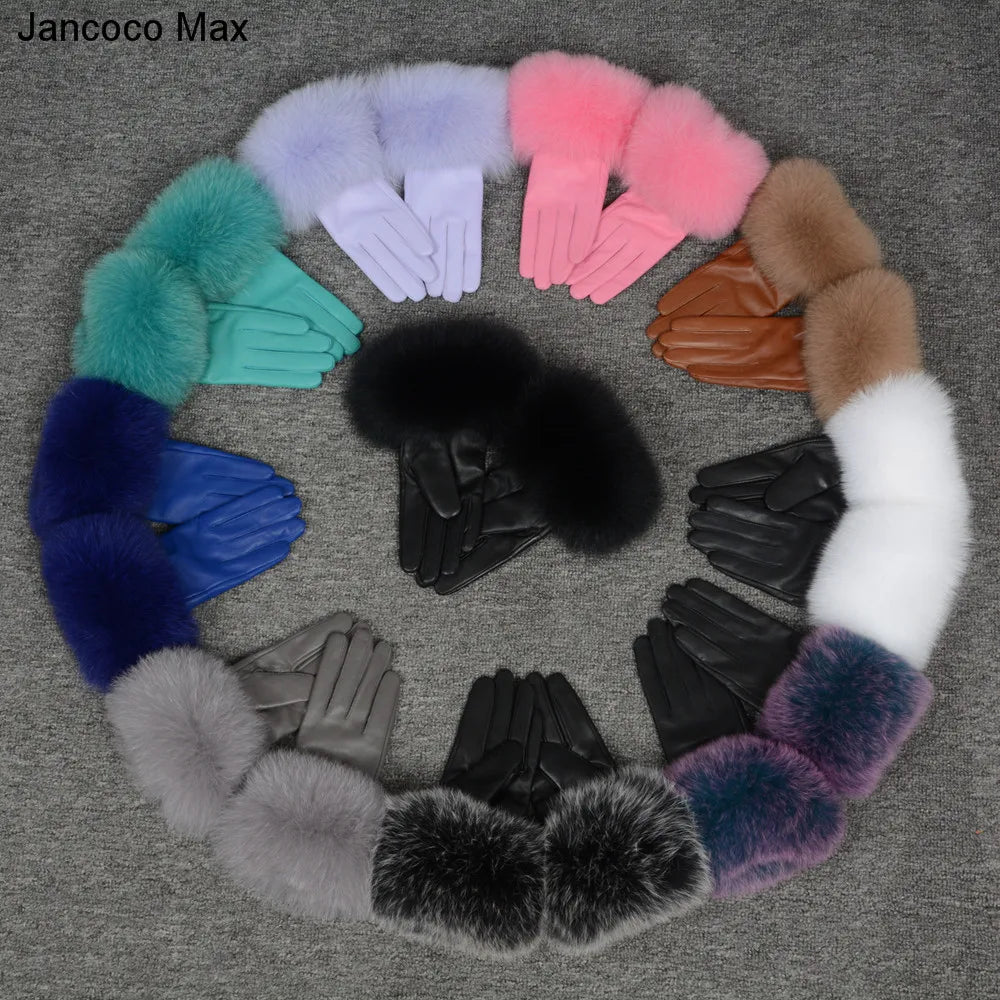 Fashionable Genuine Leather Gloves Real Sheepskin with Eco-Friendly Faux Fur for Women