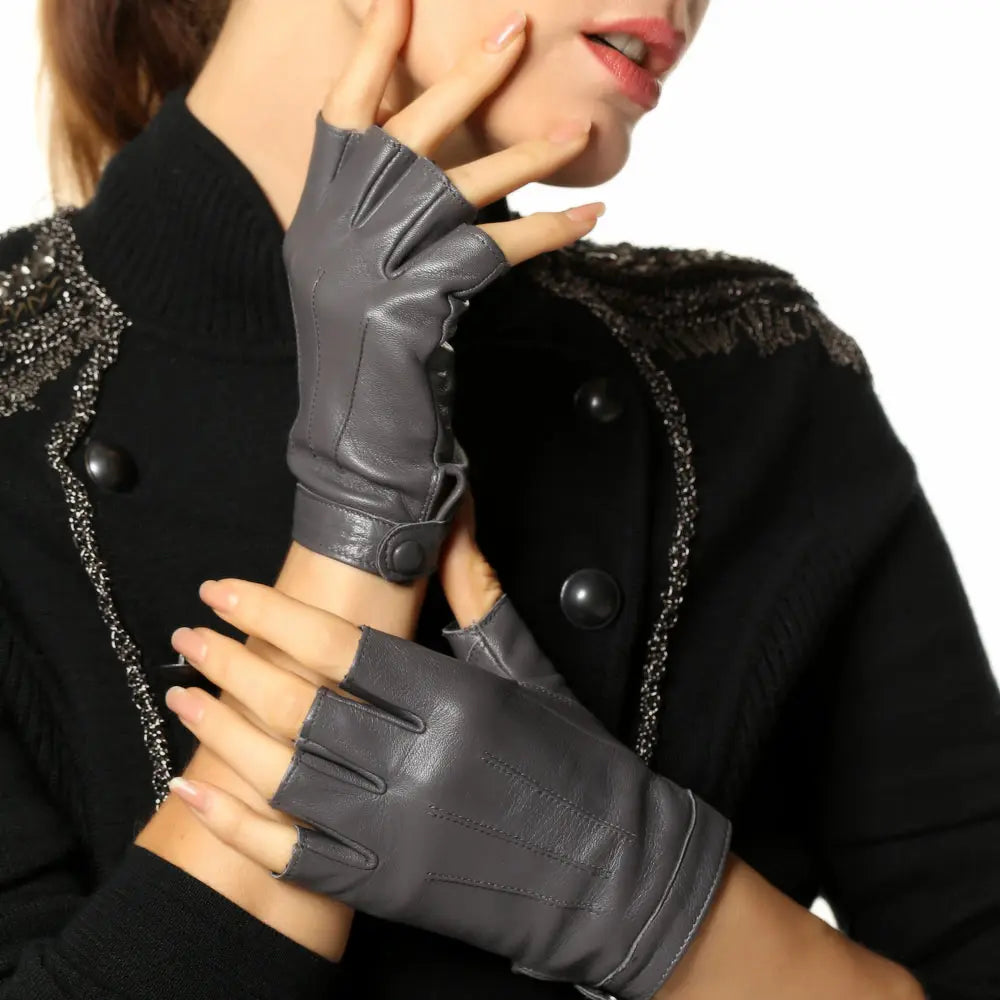 chic street dance elegance: high-grade sheepskin leather fingerless gloves - simple fashion and locomotive style