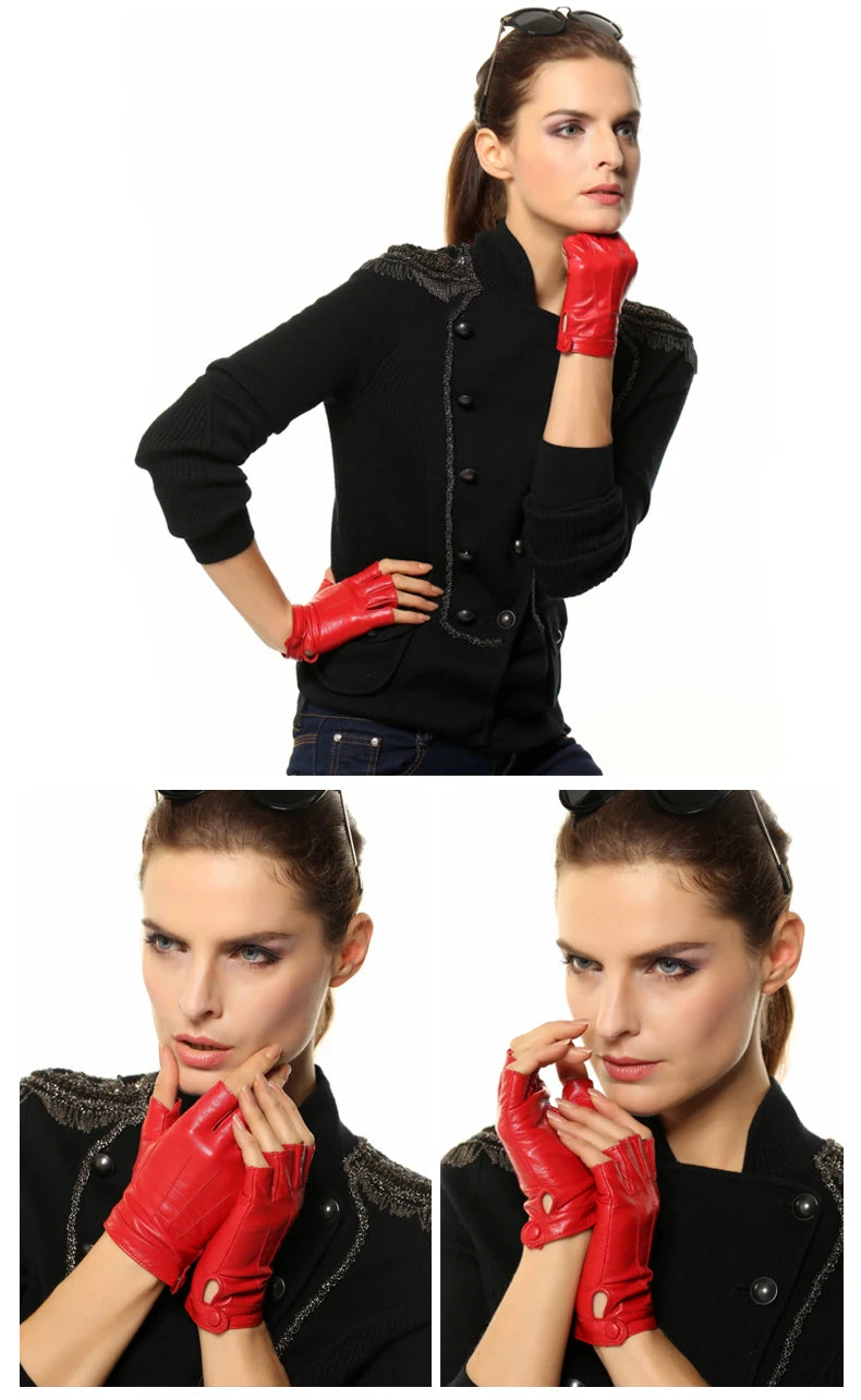 chic street dance elegance: high-grade sheepskin leather fingerless gloves - simple fashion and locomotive style