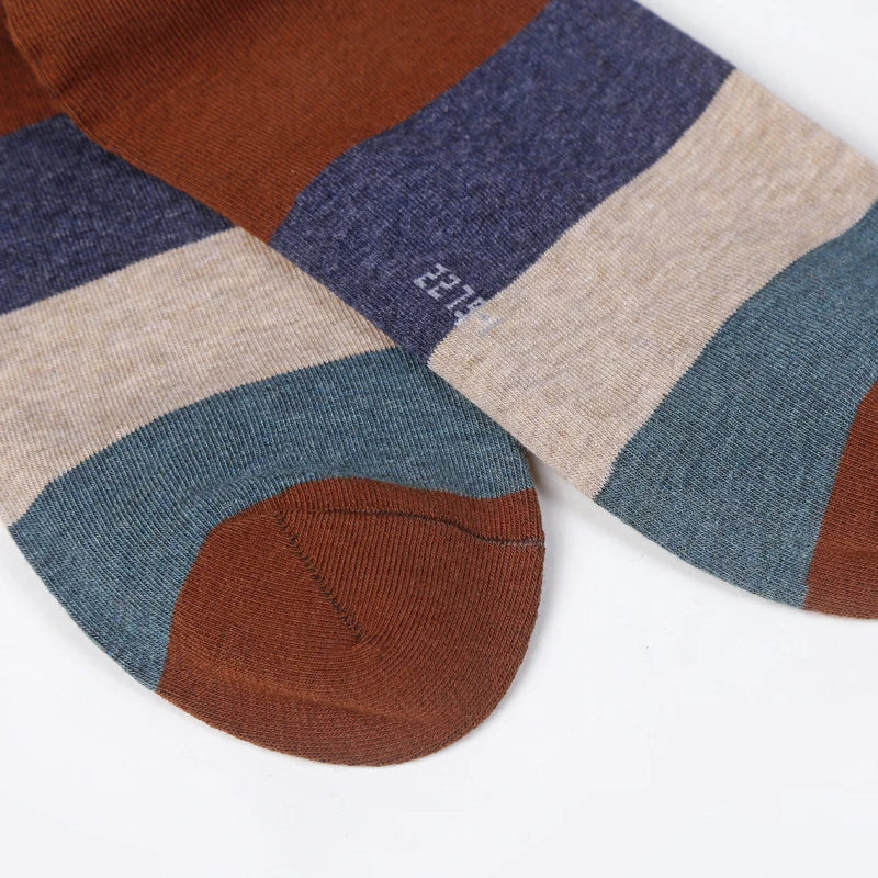 Men's Fashion trendy business or fun colorful large stripe Cotton Socks, 5 Pairs/Lot, Sizes 39-44