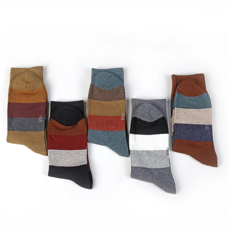 Men's Fashion trendy business or fun colorful large stripe Cotton Socks, 5 Pairs/Lot, Sizes 39-44