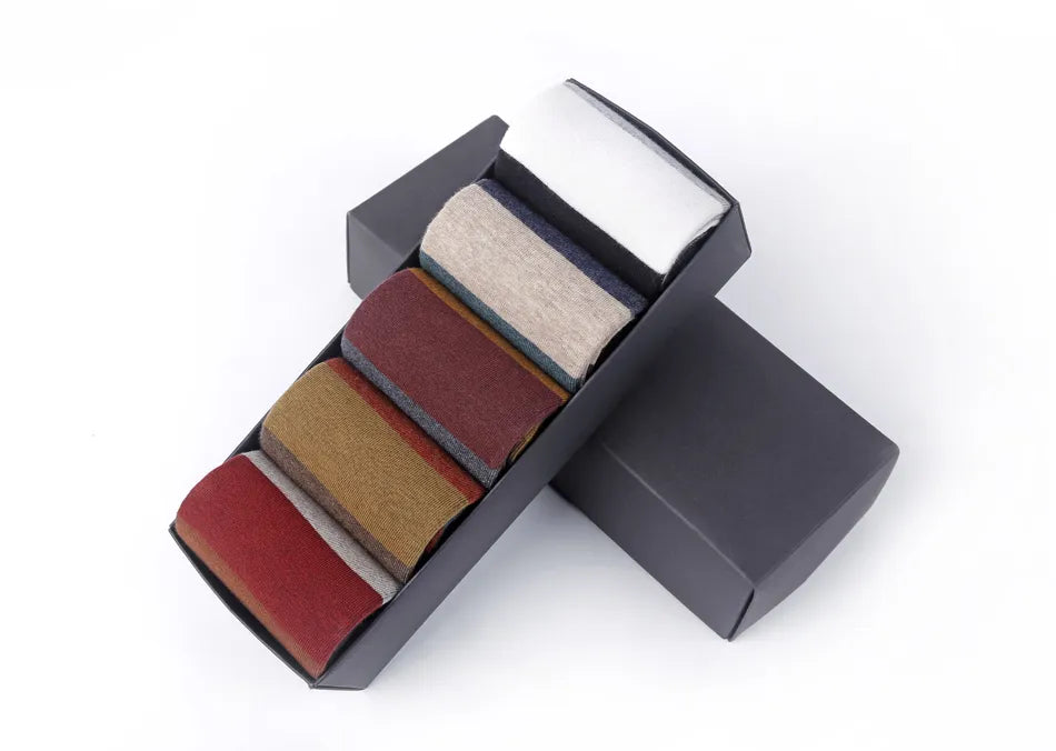 Men's Fashion trendy business or fun colorful large stripe Cotton Socks, 5 Pairs/Lot, Sizes 39-44