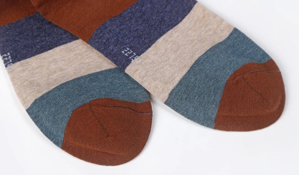 Men's Fashion trendy business or fun colorful large stripe Cotton Socks, 5 Pairs/Lot, Sizes 39-44