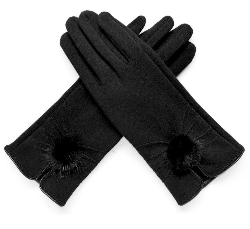 Elegant winter wool gloves with mink ball accents for women