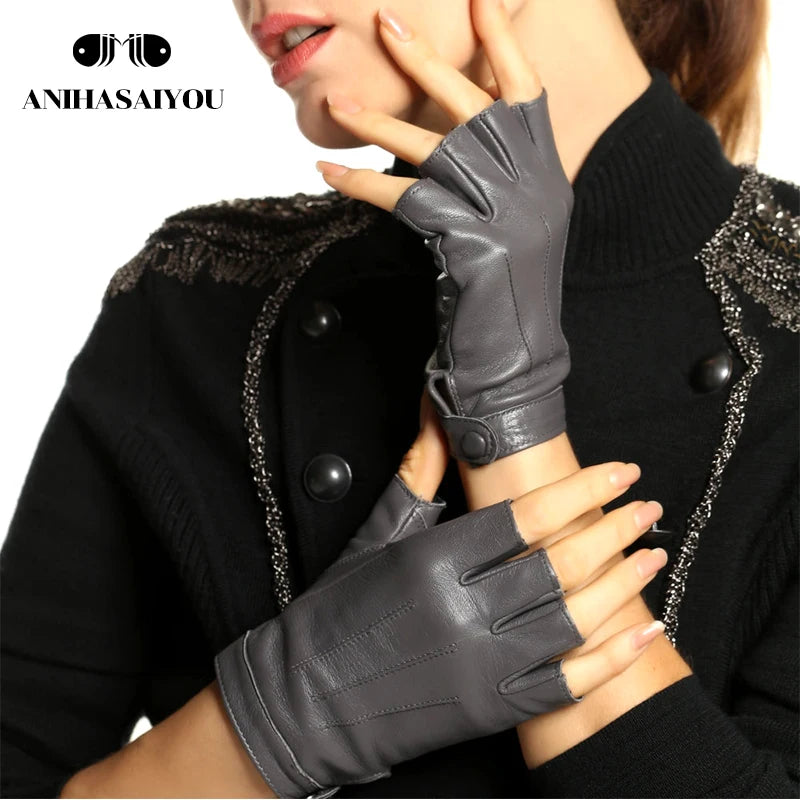 chic street dance elegance: high-grade sheepskin leather fingerless gloves - simple fashion and locomotive style