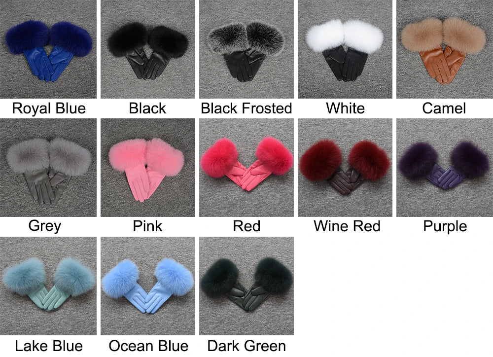 Fashionable Genuine Leather Gloves Real Sheepskin with Eco-Friendly Faux Fur for Women