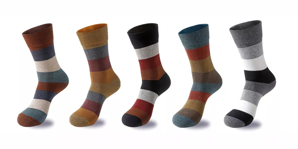 Men's Fashion trendy business or fun colorful large stripe Cotton Socks, 5 Pairs/Lot, Sizes 39-44
