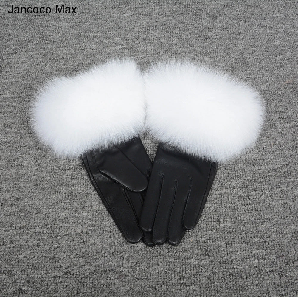 Fashionable Genuine Leather Gloves Real Sheepskin with Eco-Friendly Faux Fur for Women
