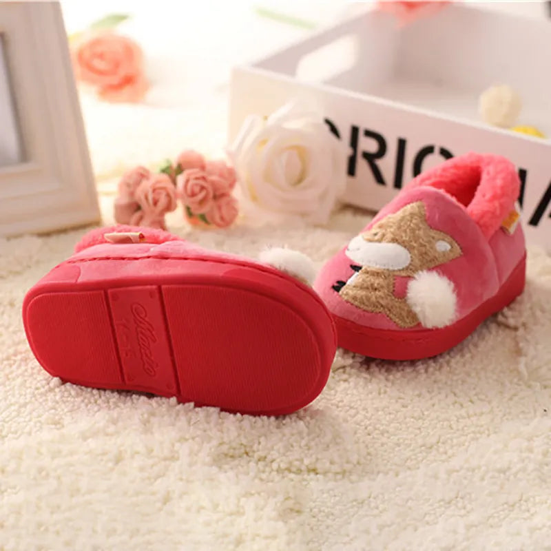 Whimsical warmth with cartoon fox slippers for kids' indoor elegance cozy fuzzy