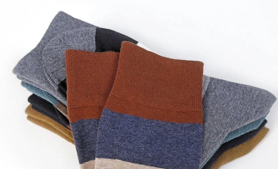Men's Fashion trendy business or fun colorful large stripe Cotton Socks, 5 Pairs/Lot, Sizes 39-44