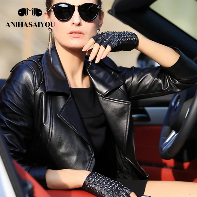 Women leather gloves for fashion fingerless studded punk style performance gloves