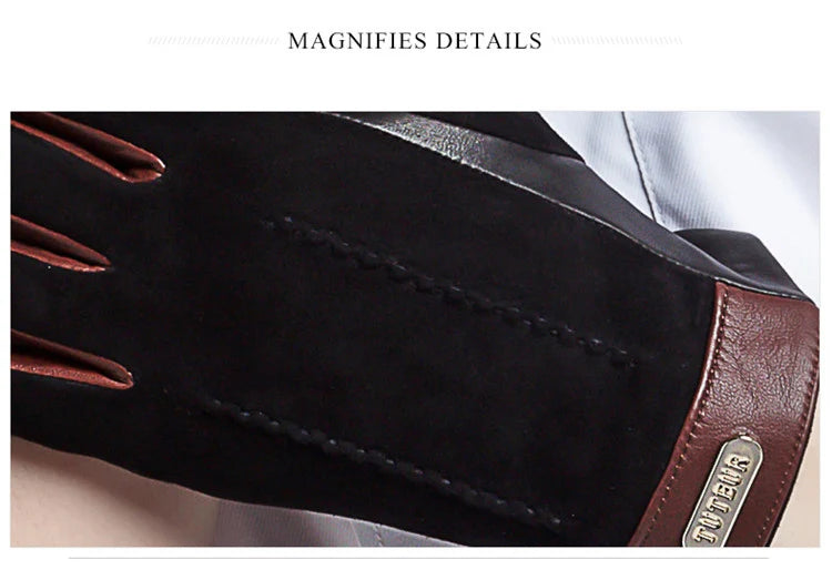 Genuine leather women gloves two tones, warm plush lined suede sheepskin gloves for autumn and winter