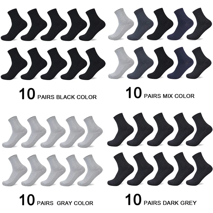 10 Pairs of Men's Bamboo Fiber Compression Socks, Ideal for Business Casual Dress, Plus Size 42-45, Perfect Gift