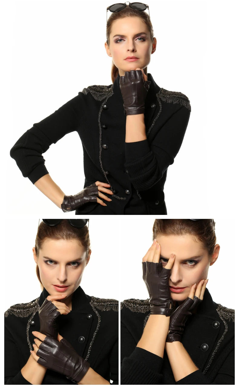 chic street dance elegance: high-grade sheepskin leather fingerless gloves - simple fashion and locomotive style