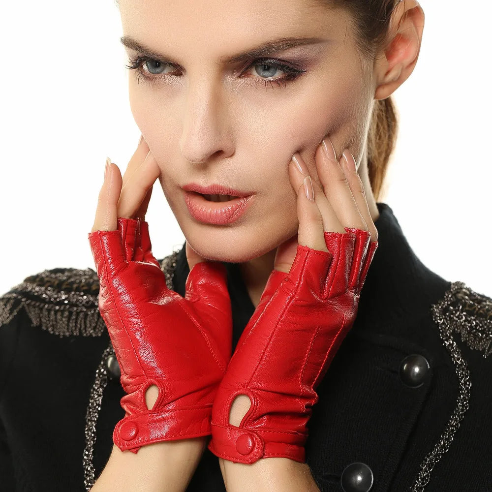 chic street dance elegance: high-grade sheepskin leather fingerless gloves - simple fashion and locomotive style