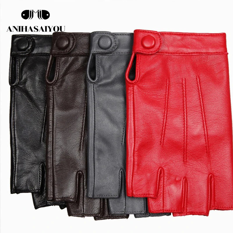 chic street dance elegance: high-grade sheepskin leather fingerless gloves - simple fashion and locomotive style