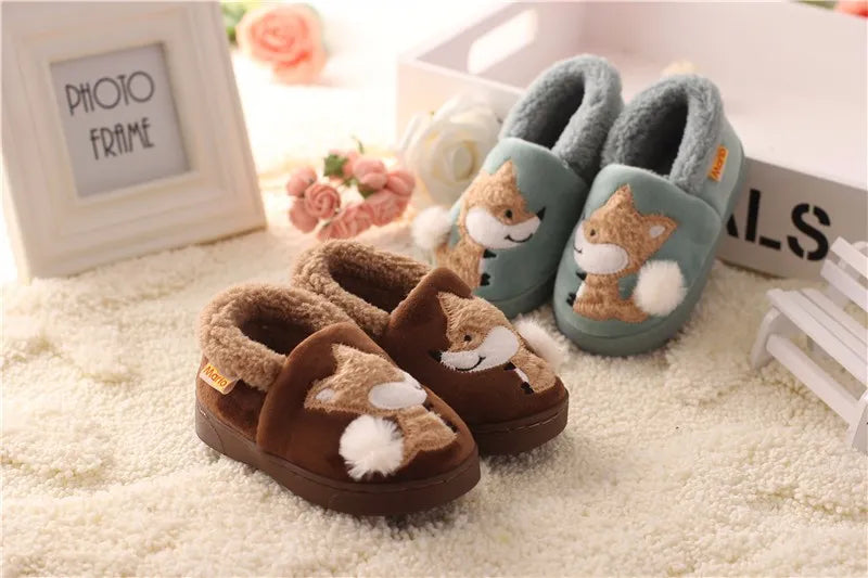 Whimsical warmth with cartoon fox slippers for kids' indoor elegance cozy fuzzy
