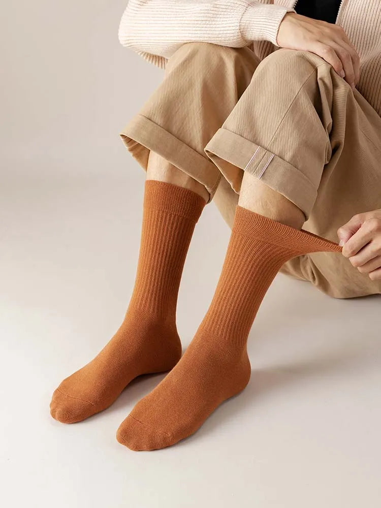 5 Pairs of Men's Thick Cotton Vertical Striped Long Socks business or trendy casual
