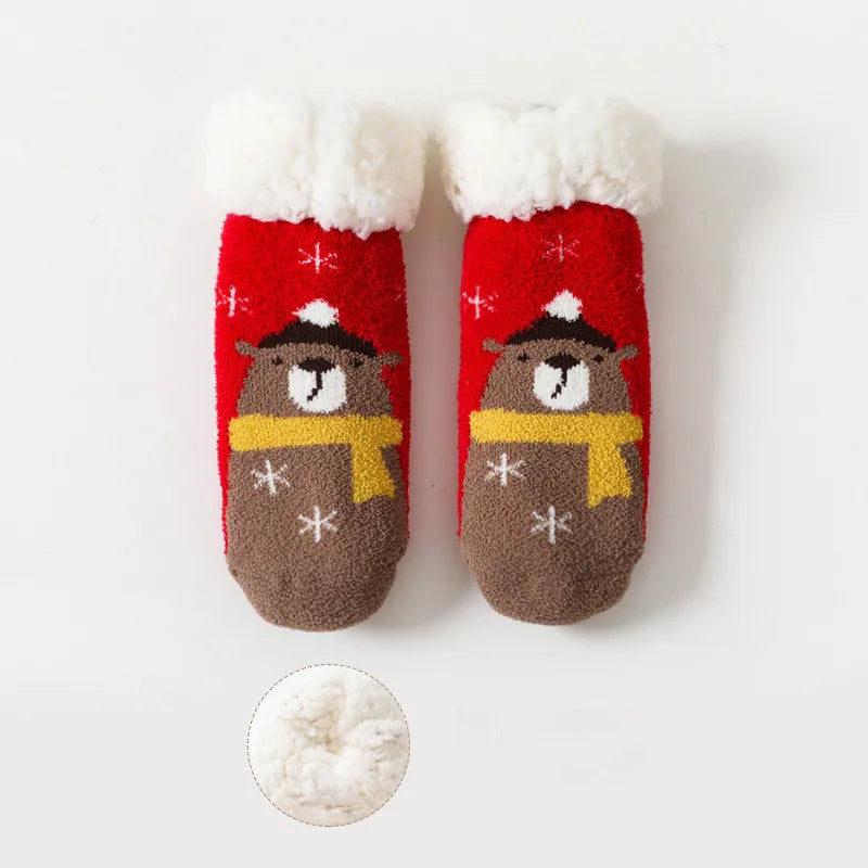 Baby winter cartoon Christmas socks thick cotton, warm and non-slip thermal socks for kids aged 0-4 years old