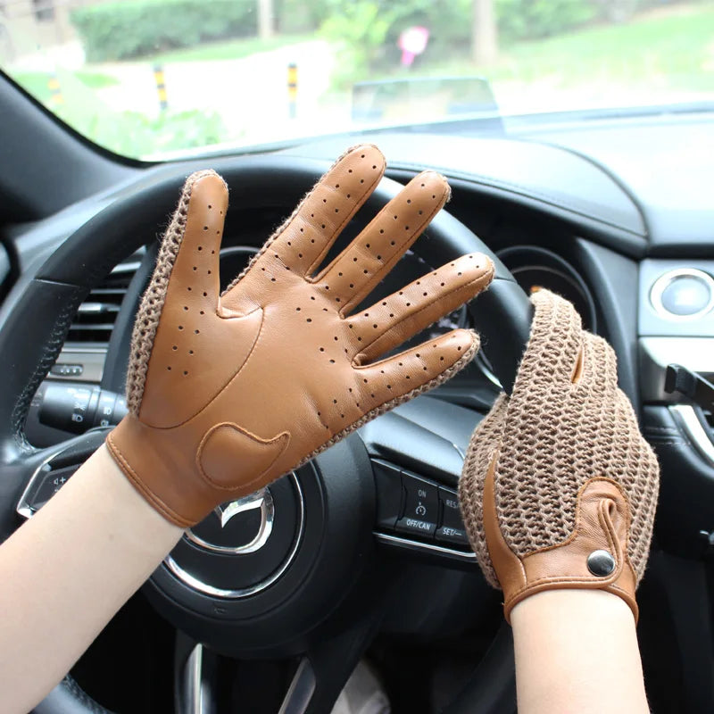Chic Leather Women's Sheepskin Gloves that are Non-Slip, Touchscreen, Breathable for Driving and Riding excellent gift