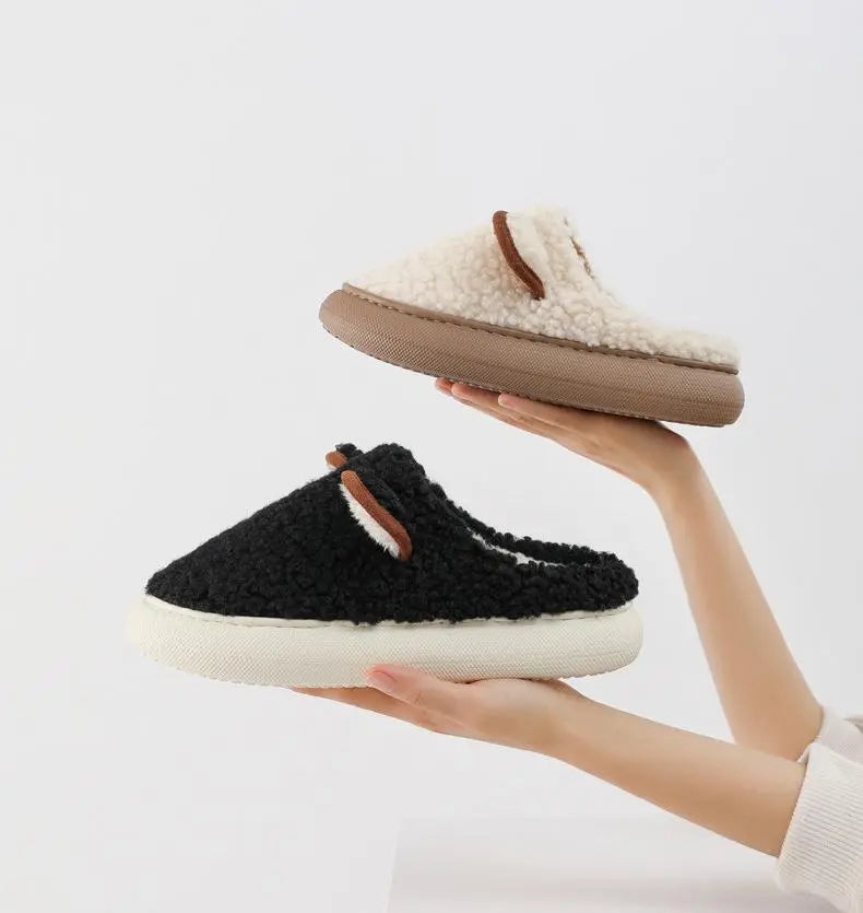 Cozy bliss for winter with our warm fluffy slippers with thick sole - cute cartoon animal sheep for easter ear design for ultimate home comfort kids women