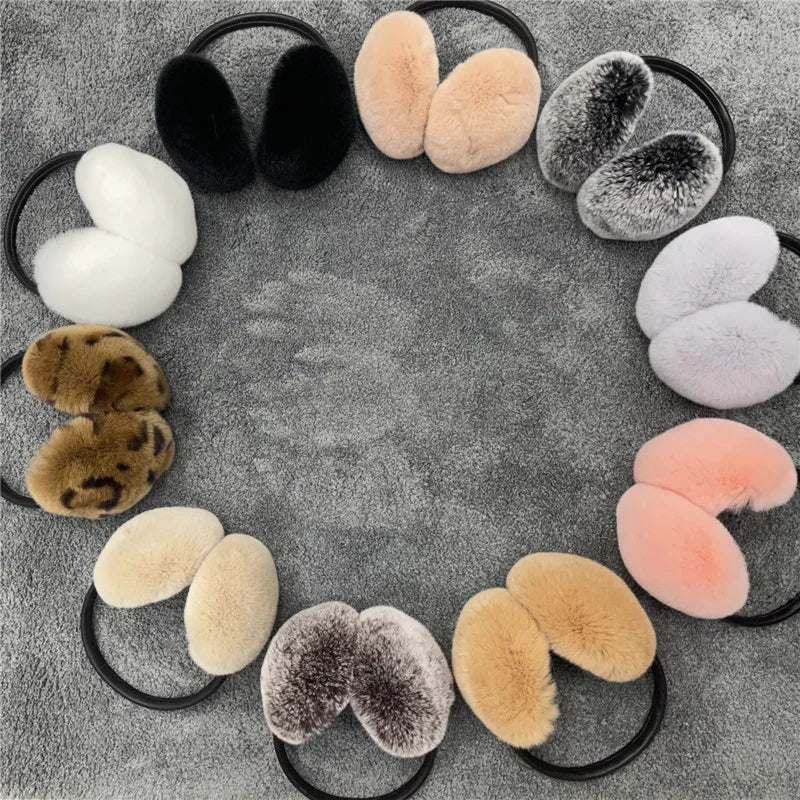 pure luxury with 100% natural rex rabbit fur earmuff women's for winter keep warm ear cover