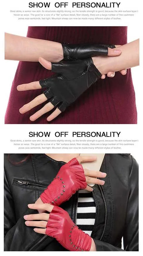 Chic stylish half finger leather motor driving gloves - breathable genuine leather gloves for even sports anti-slip