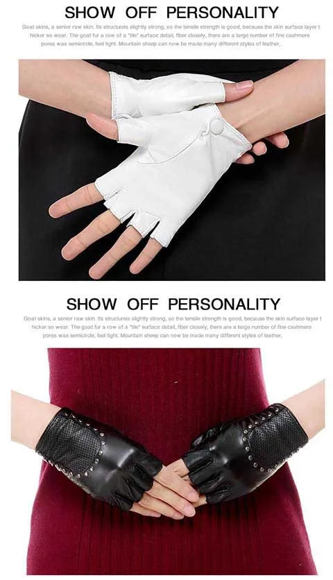 Chic stylish half finger leather motor driving gloves - breathable genuine leather gloves for even sports anti-slip