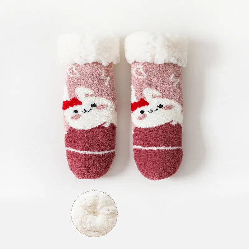 Baby winter cartoon Christmas socks thick cotton, warm and non-slip thermal socks for kids aged 0-4 years old