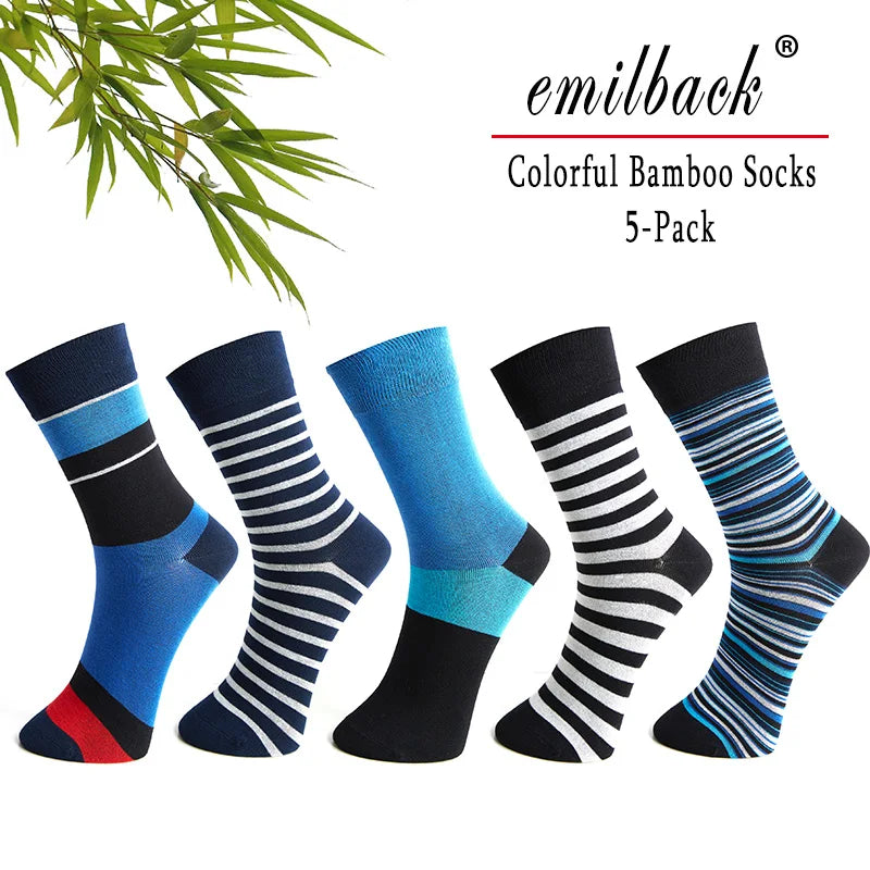 5 Paar bunte, weiche, atmungsaktive Herrensocken aus Bambusmischung