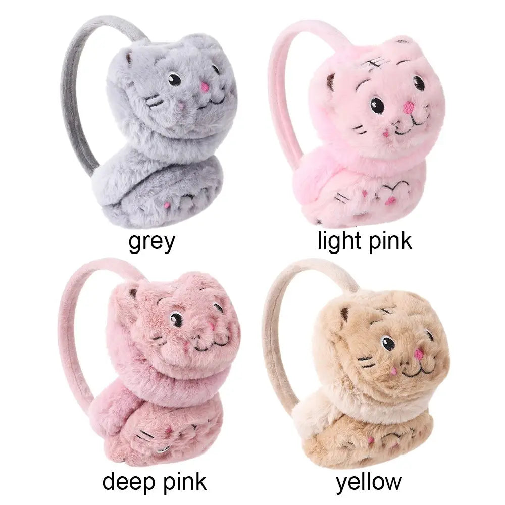 Cozy elegance tiger-themed plush ear warmer earmuffs for women and girls - cartoon cute, soft, and fluffy winter accessories